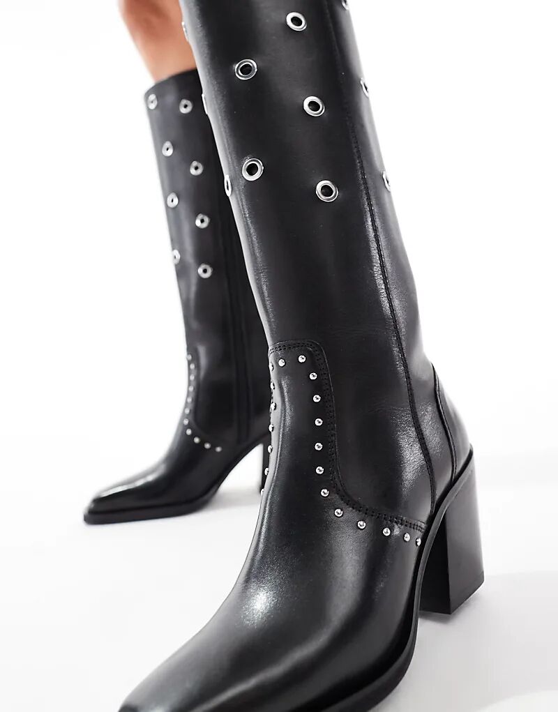 Сапоги до колена OFF THE HOOK 'JESMOND' из кожи на блочном каблуке черного цвета — фото 4