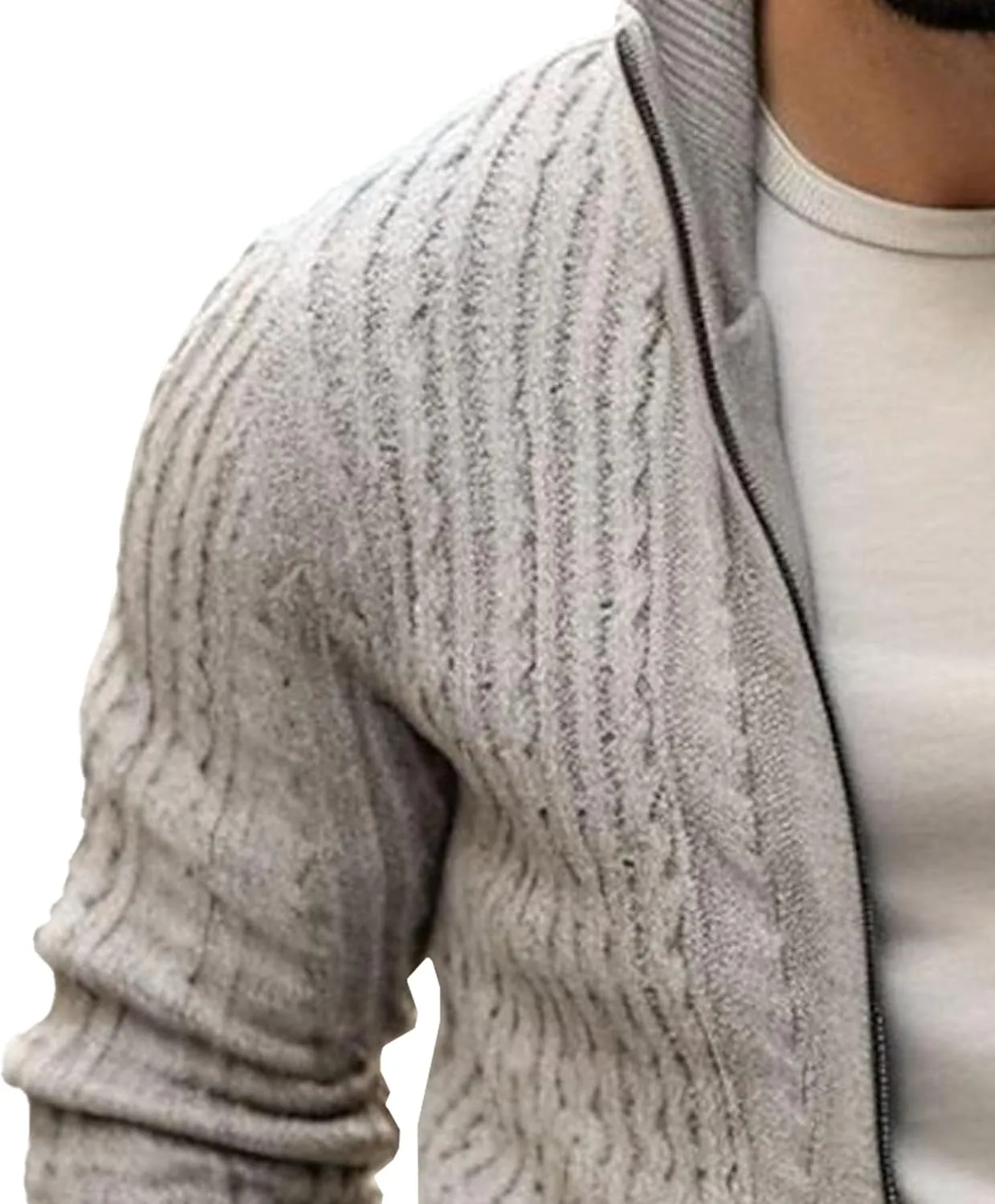 Мужской свитер с воротником стойкой, утепленный, slim fit, на молнии — фото 4