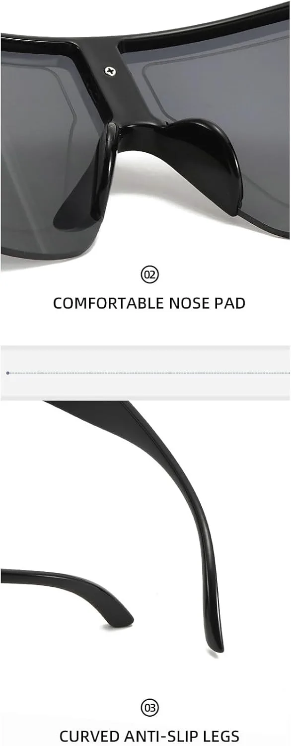 

Большие, модные, облегающие солнцезащитные очки-маска для женщин и мужчин в стиле ретро 2000-х, спортивные, с большим защитным экраном, размер N45 mincl, Blue