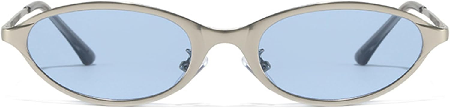 

Солнцезащитные очки Bullabulling в стиле ретро, ​​овальные, металлические, для женщин, стильные «кошачий глаз», в стиле 90-х, легкие, узкие, с модной защитой от УФ-излучения, Black Blue