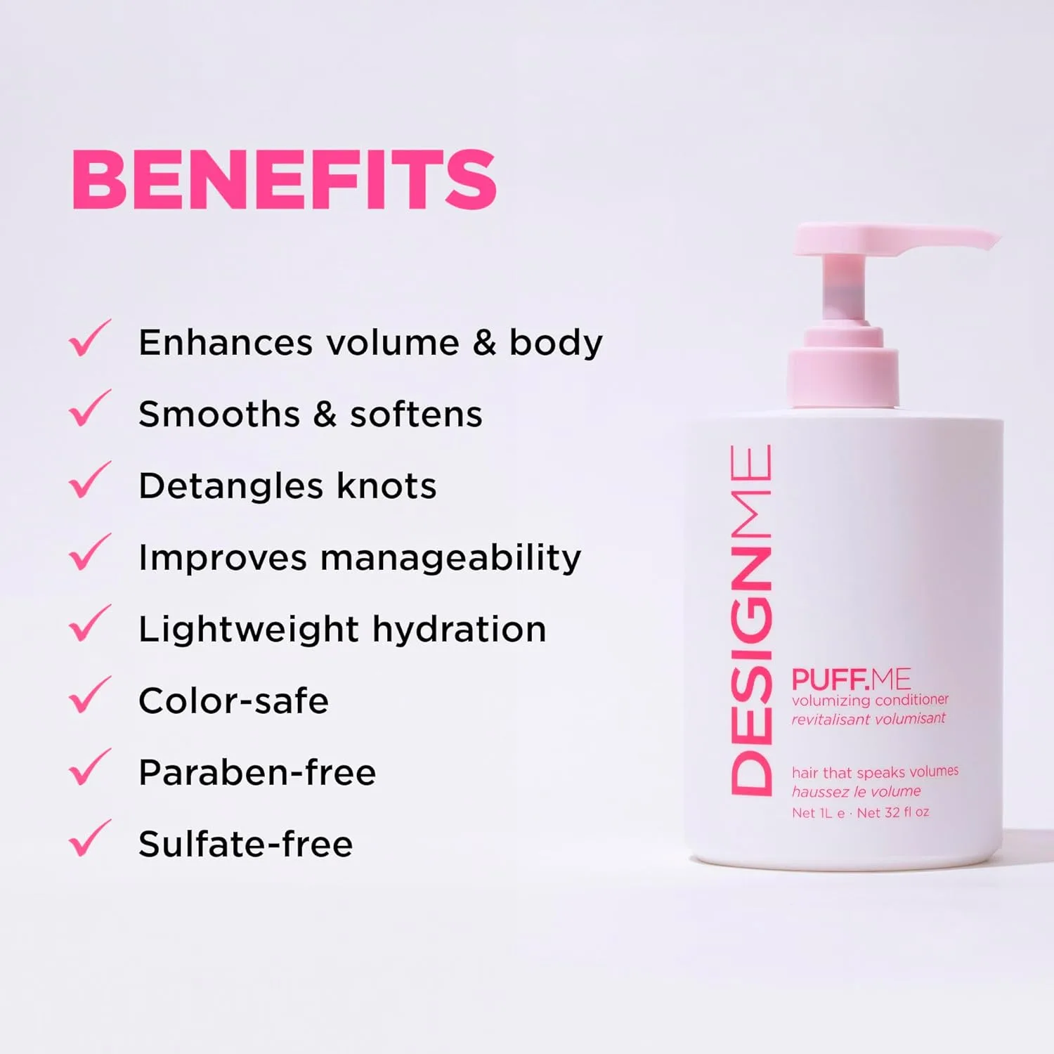 PUFF.ME Volumizing Conditioner от DESIGNME, увлажняющий кондиционер с маслом семян подсолнечника для объема, распутывающий для прямых и волнистых волос, без сульфатов 946 мл (1 шт.) Design.Me — фото 2