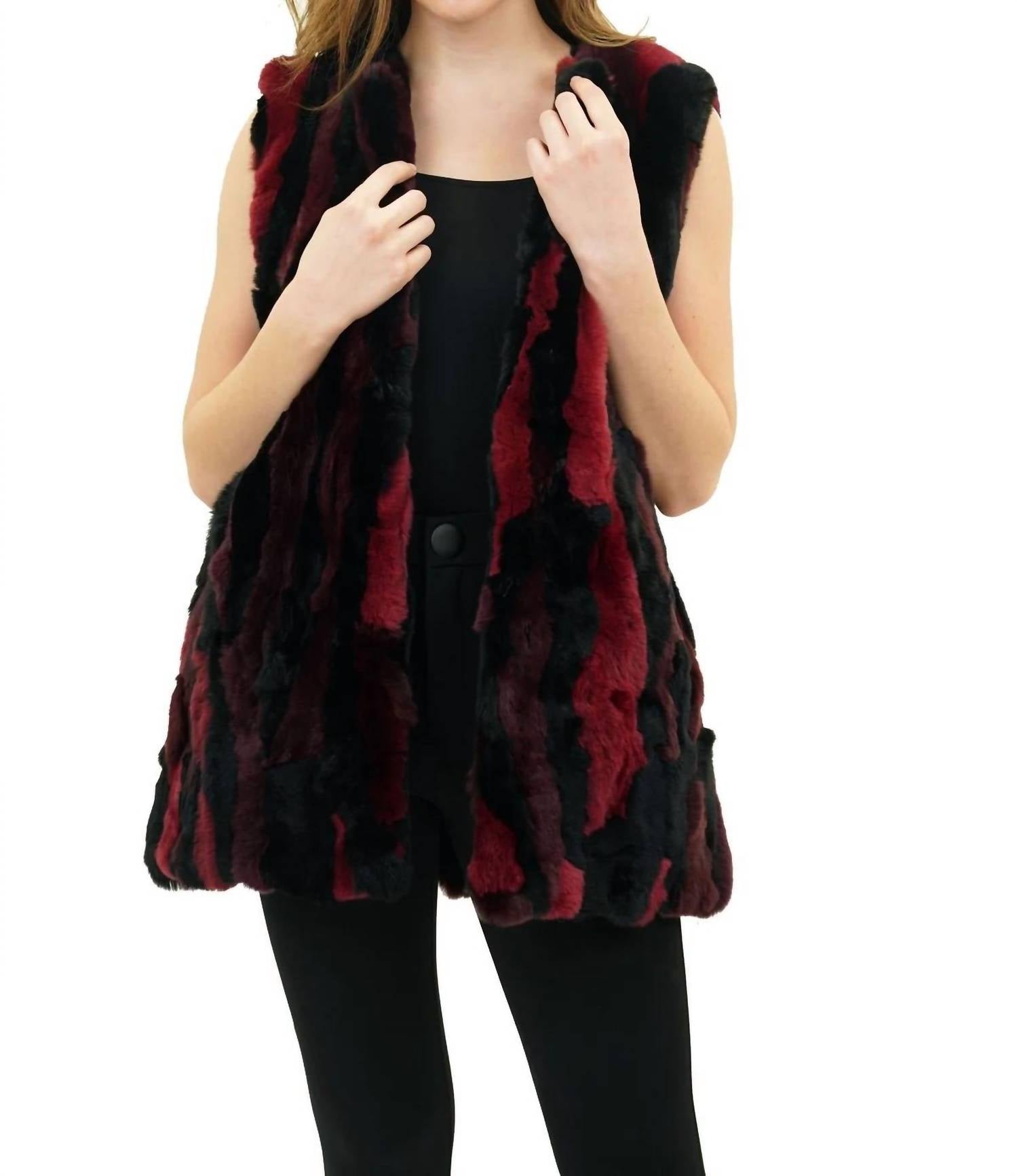 

Жилет без воротника Cyrus Genuine Real Rex Rabbit Fur в винном цвете LOVE TOKEN, цвет wine combo
