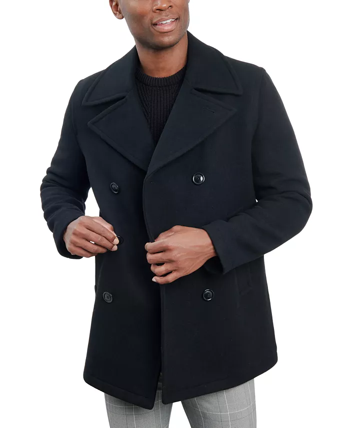 

Мужское двубортное пальто из шерстяной смеси Peacoat London Fog, черный