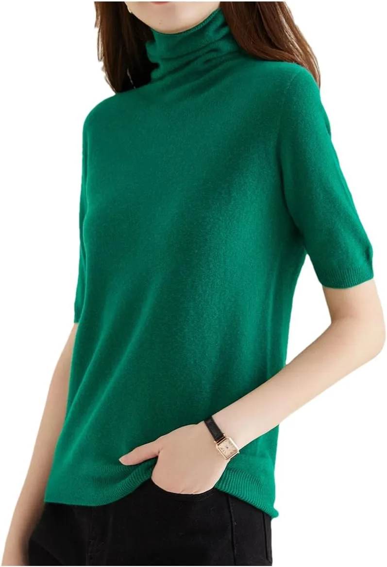 

Женский шерстяной свитер с коротким рукавом и воротником-стойкой