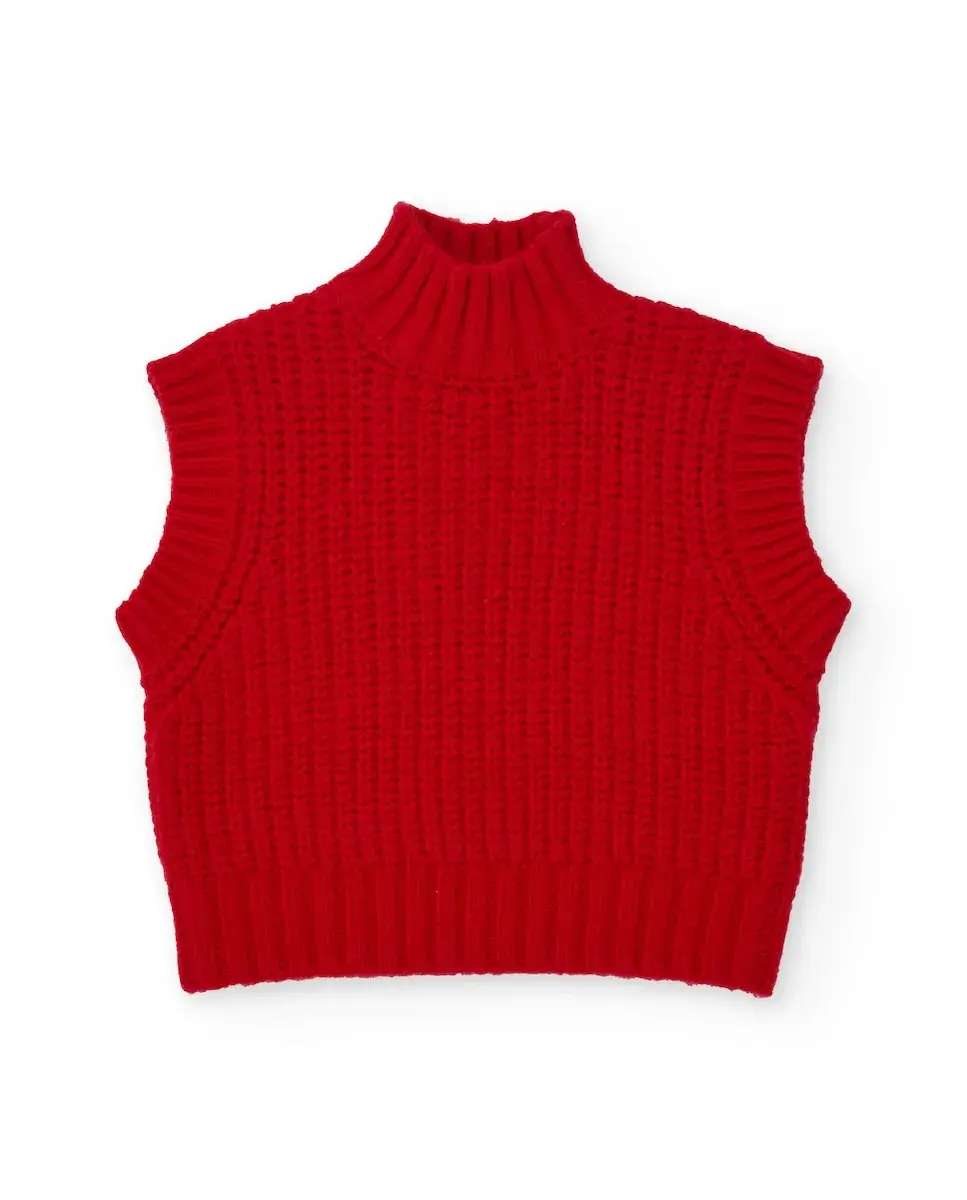 

Красный вязаный жилет для девочки с высоким воротником Tuc tuc