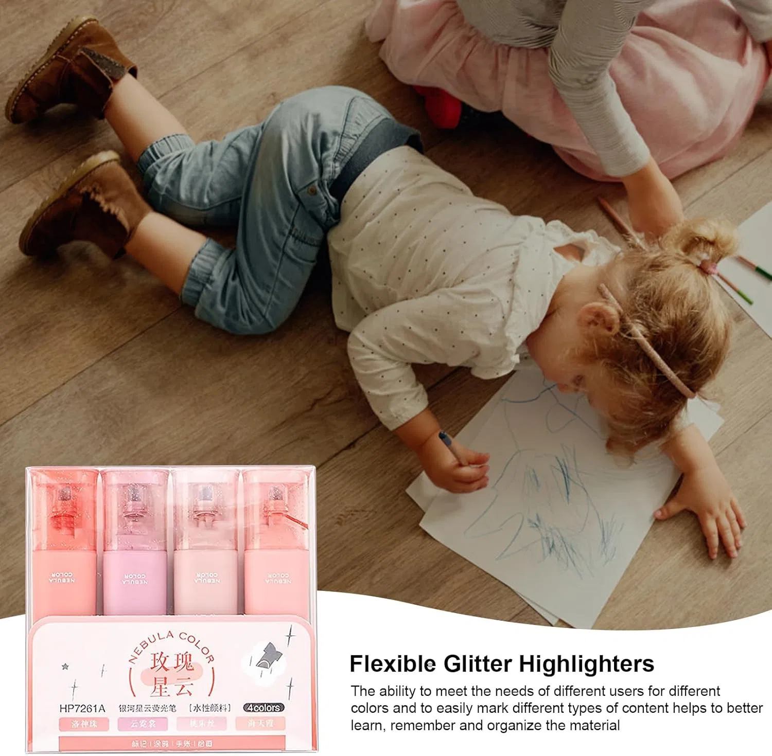 Набор хайлайтеров Glitter Highlighter, 4 шт, мультицвет — фото 2
