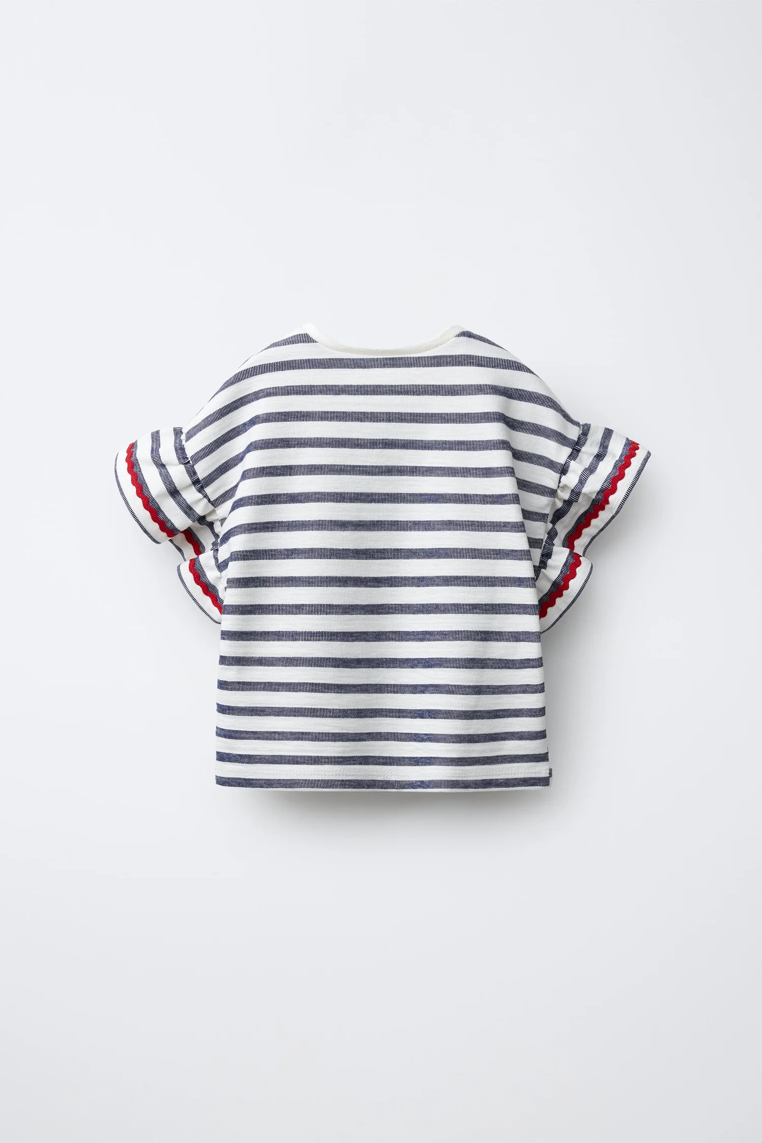 Тканая полосатая футболка с оборками Zara, темно-синий — фото 2
