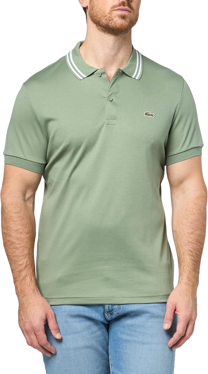 

Lacoste мужская модная короткая рукав поло с контрастным воротником Regular Fit, Thyme