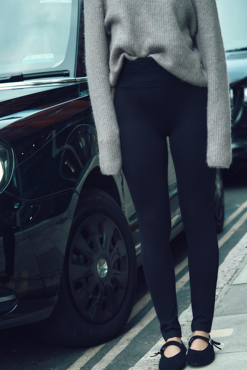 

Леггинсы с широким поясом ZARA, черный