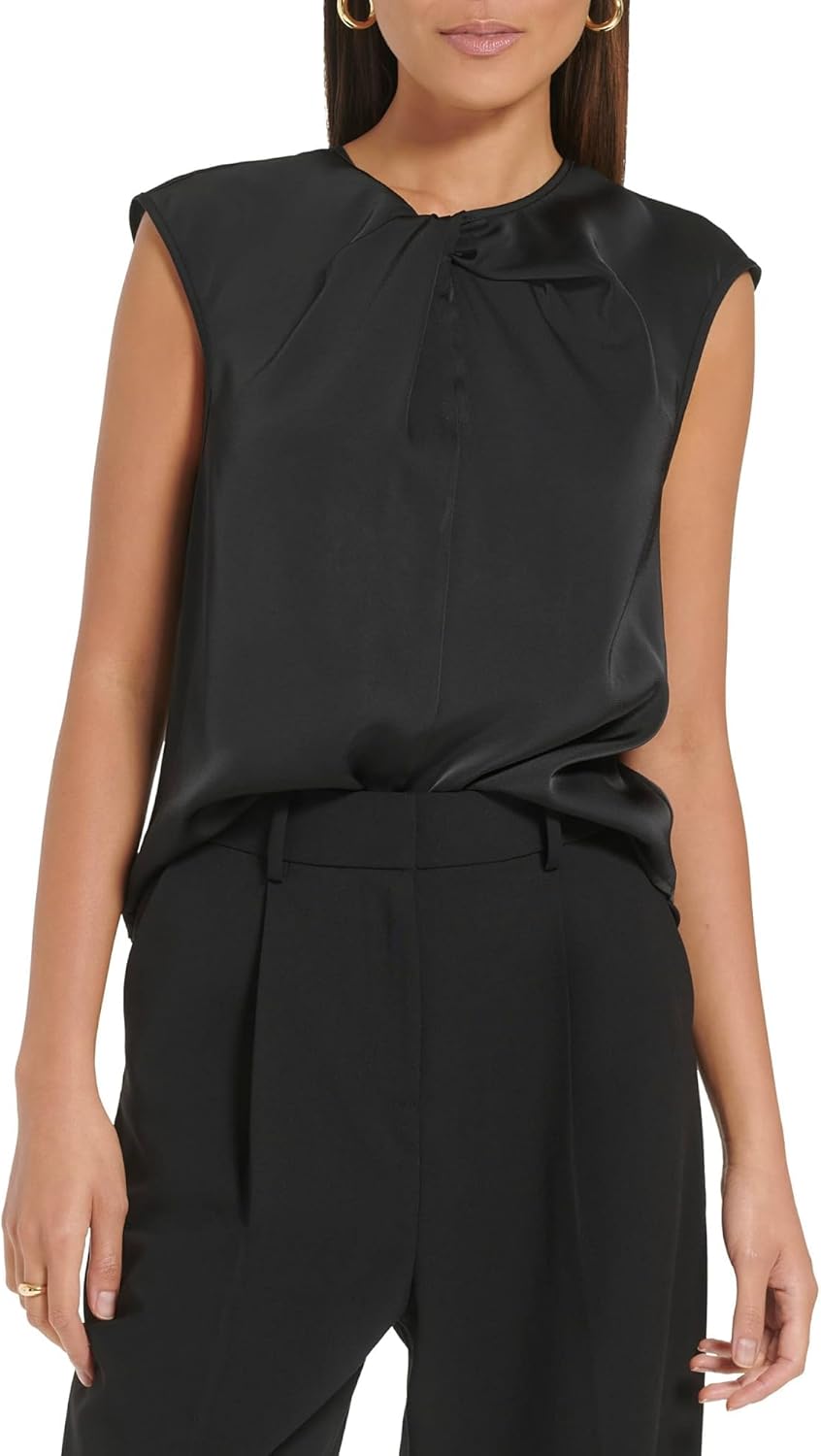 

Женская легкая элегантная блузка Calvin Klein из блестящего крепа с переплетением нитей, Black