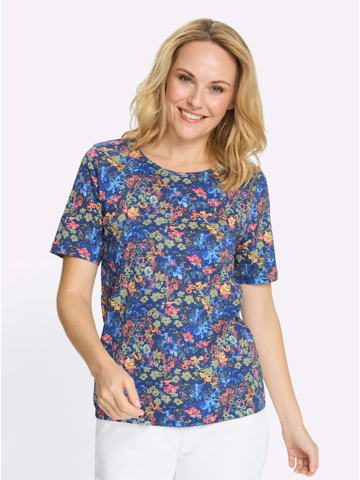 

Рубашка с короткими рукавами темно-синего цвета с аквамариновым принтом Sieh an!