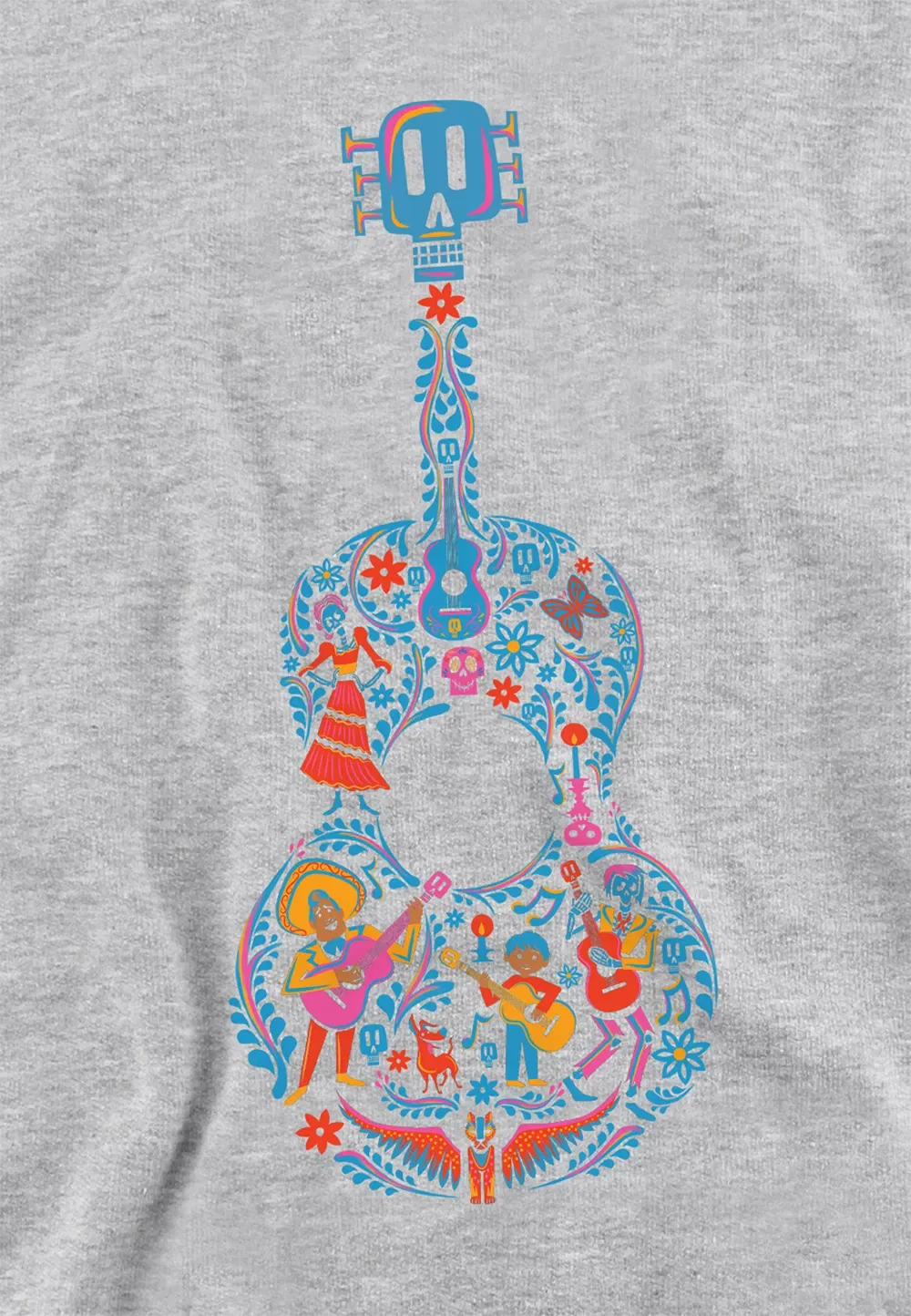 Детская толстовка с гитарой и персонажами Coco Disney, серый — фото 2