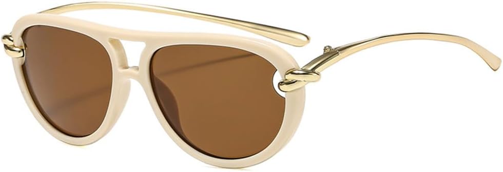 

Женские солнцезащитные очки с двойной перемычкой, овальной формы, защита от ультрафиолета UV400, мужские очки для занятий спортом на открытом воздухе, бега и езды generic, Beige Tea