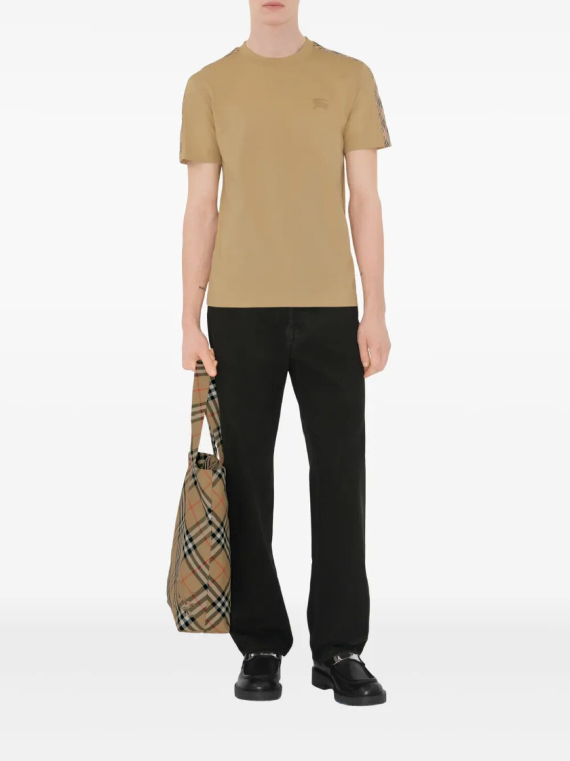 Футболка Burberry из хлопка с клетчатой отделкой, нейтральный — фото 2