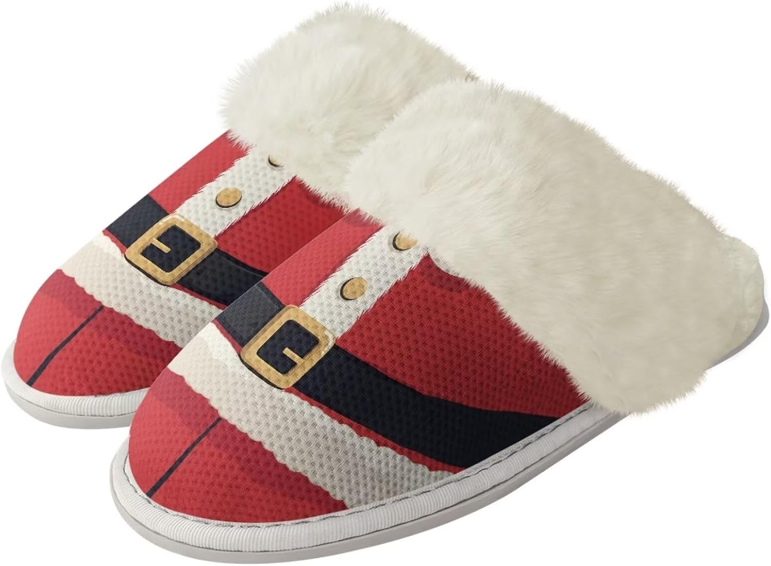 

Тапочки Srengjodk из фланелевой хлопковой ткани с меховой окантовкой, домашние тапочки без задника, тапочки для женщин и мужчин, размер 36-47, Santa Print Design