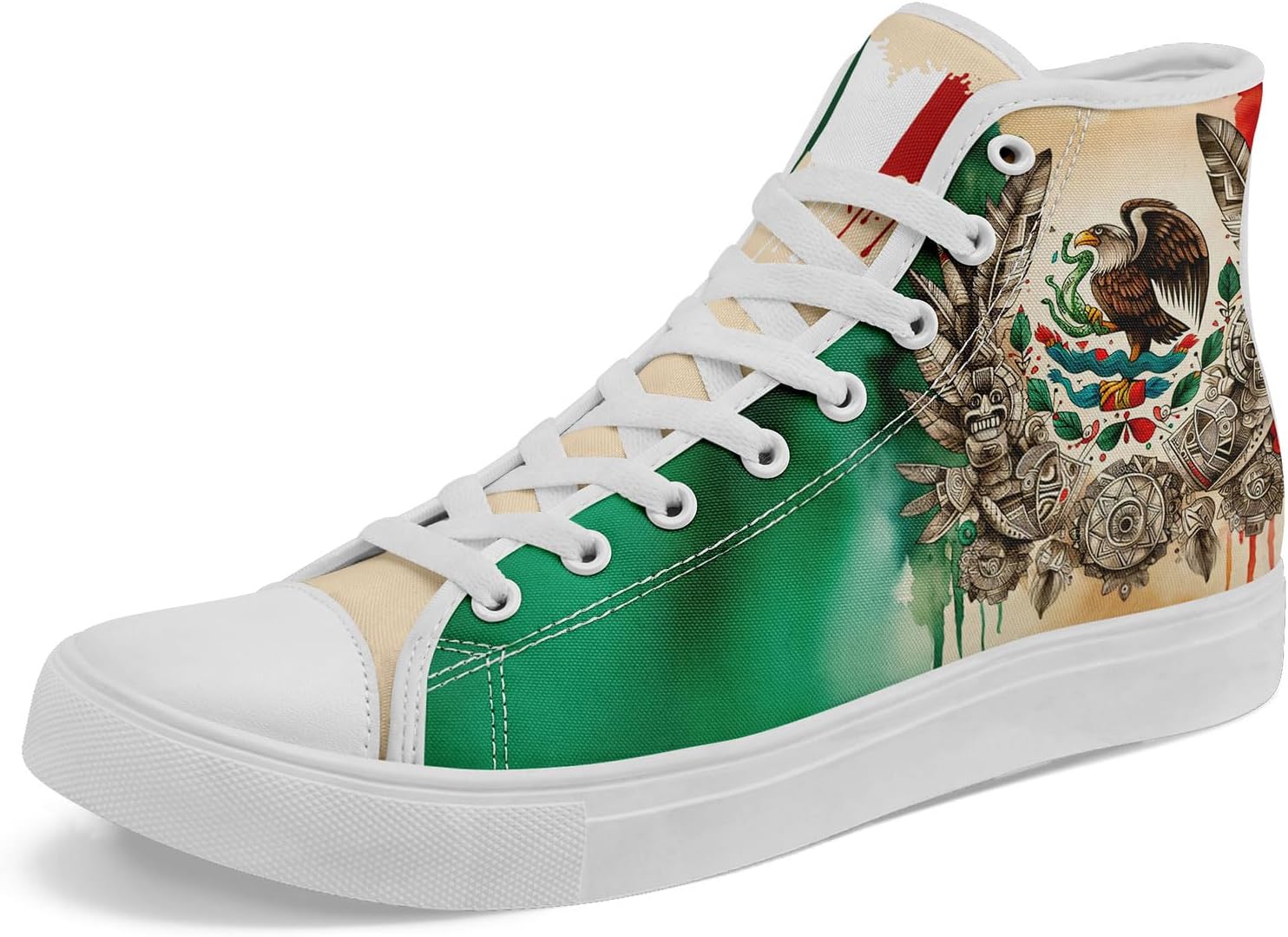 

Высокие кеды на шнуровке AWSOLE с флагом Мексики для мужчин и женщин, унисекс, стильные дышащие кроссовки с черепами, модная обувь на плоской подошве, белый/красный/зеленый/бежевый