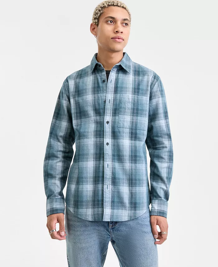 

Мужская фланелевая рубашка с длинными рукавами из хлопкового вельвета Sun + Stone, зеленый