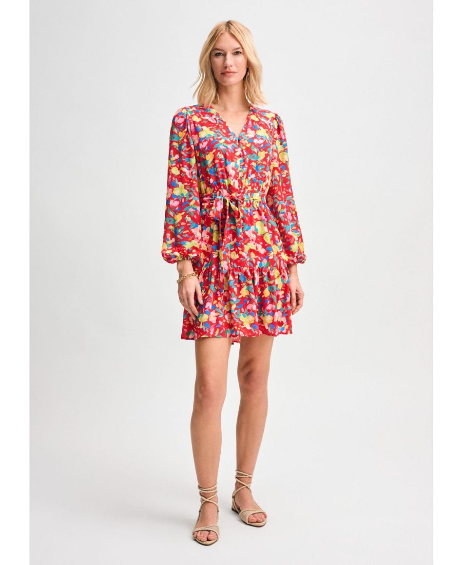 

Женское платье с пышными рукавами и поясом Isaac Mizrahi, Red multi