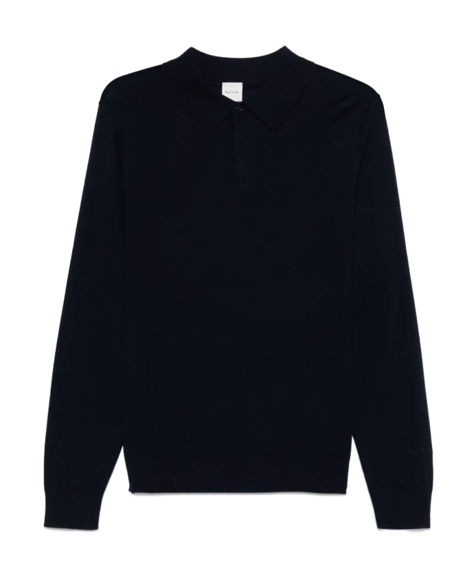 

Синяя рубашка-поло с ребристыми манжетами и воротником. Paul Smith, синий