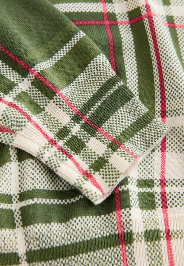 Джемпер стандартного кроя с мягким круглым вырезом. Next, Green Pink Check — фото 3