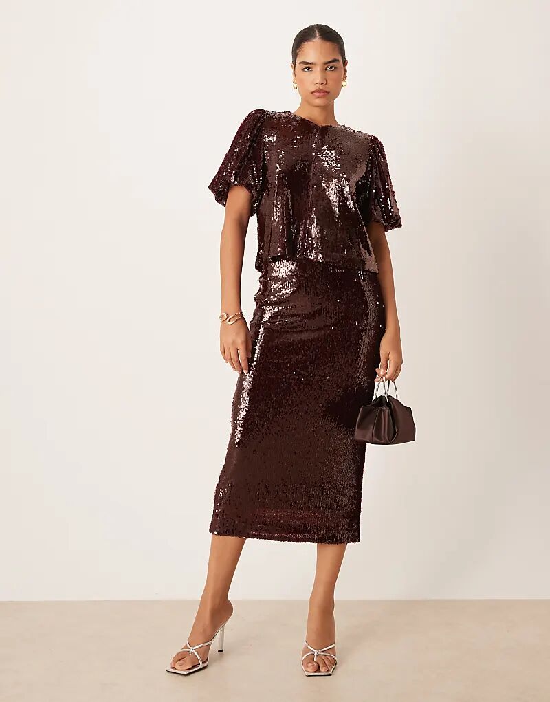 

Юбка миди YAS премиум-класса с пайетками бордового цвета