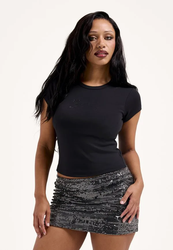 

Футболка с принтом на рукавах-крылышках Juicy Couture, Black, Черный, Футболка с принтом на рукавах-крылышках Juicy Couture, Black