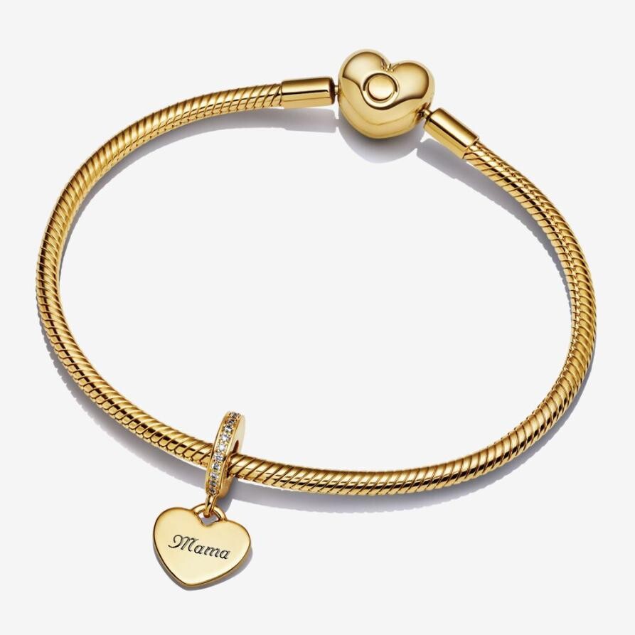 

Ювелирный набор Engravable Heart Tag Dangle Charm Bracelet Set Pandora, покрытие - золото