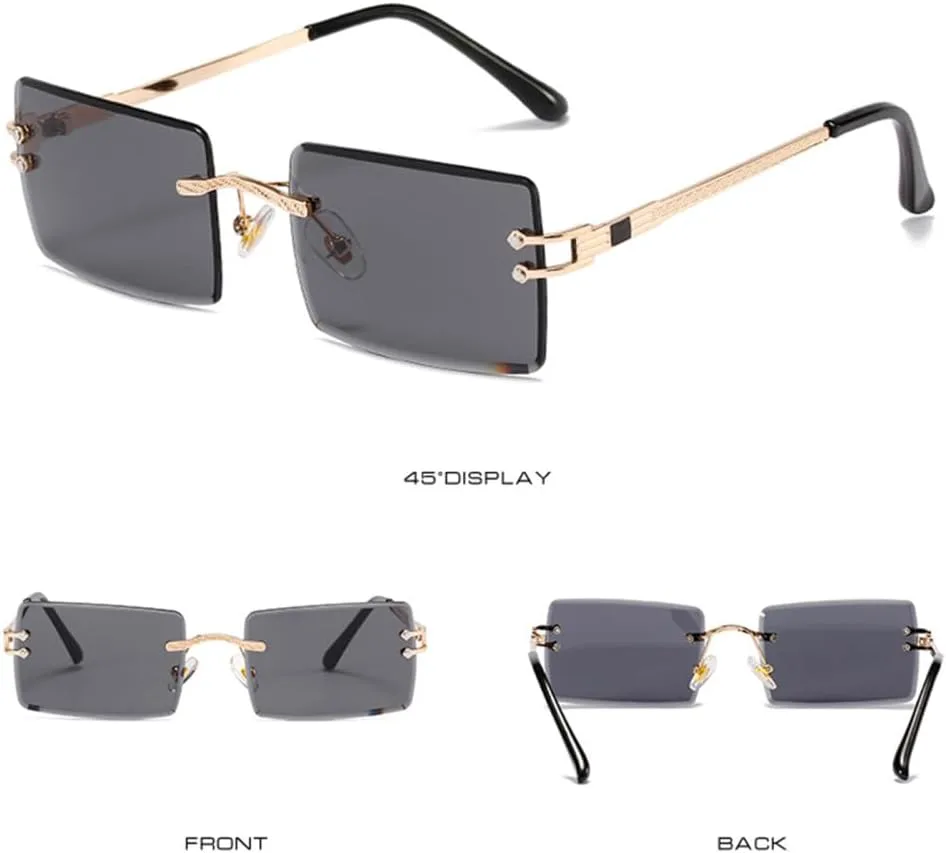 

Солнцезащитные очки без оправы прямоугольной формы для женщин, очки без оправы для мужчин, сверхлегкие очки с защитой от УФ-излучения UV400 LANGSER, Gold Brown