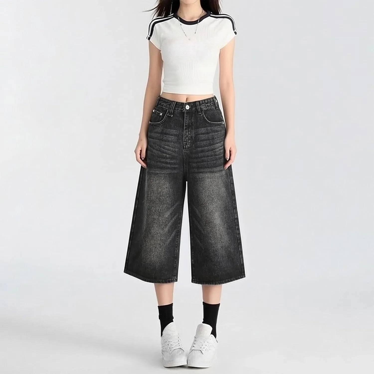 Женские кроп-джинсы Casual High Waist Wide Leg — фото 4