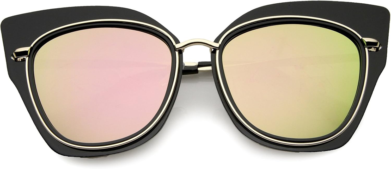 

Женские солнцезащитные очки zeroUV Oversize с открытыми металлическими линзами, цветными зеркальными линзами и плоским дизайном «кошачий глаз», диаметр линз 57 мм, Black-gold / Pink Mirror