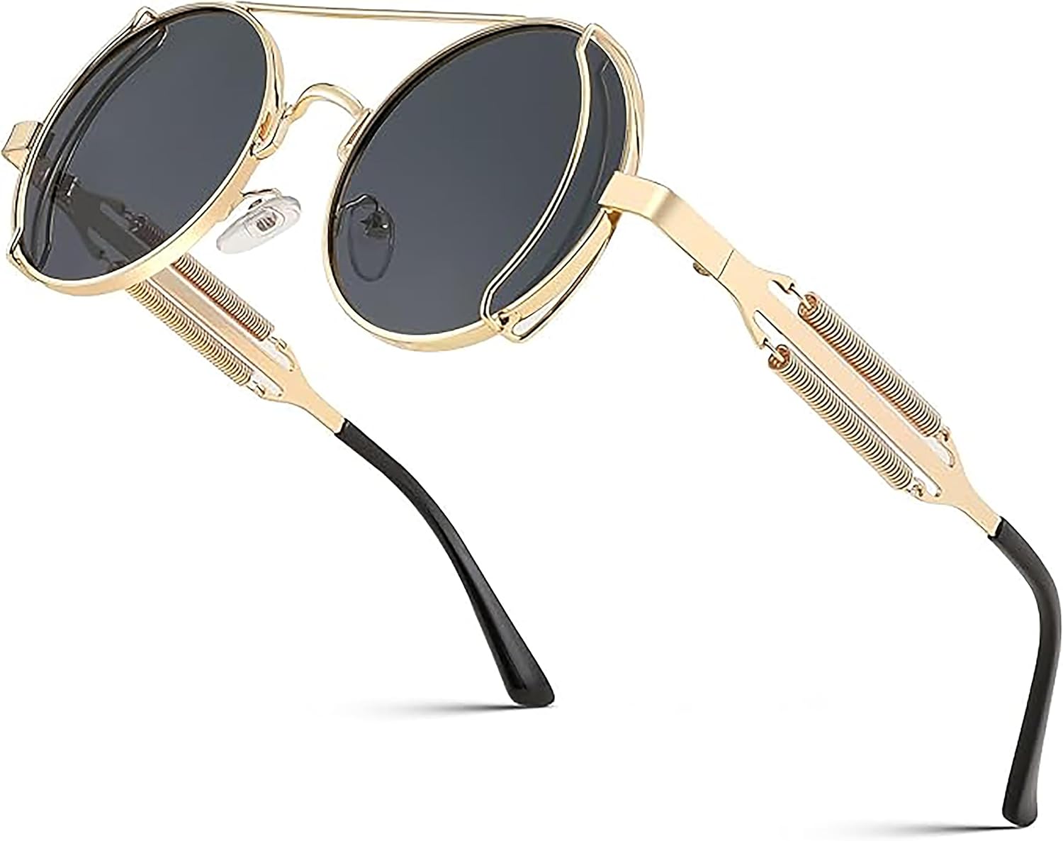 

Солнцезащитные очки-авиаторы FEISEDY для мужчин и женщин, в стиле ретро, ​​стимпанк, готика, круглая металлическая оправа, хиппи, модель B2351, Gold Frame With Gray Lenses and Gold Temples