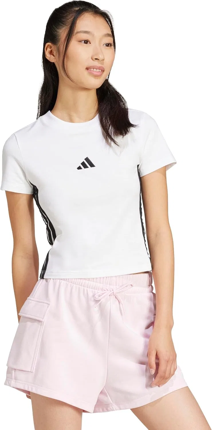 Футболка женская с логотипом adidas, белая/черная — фото 2