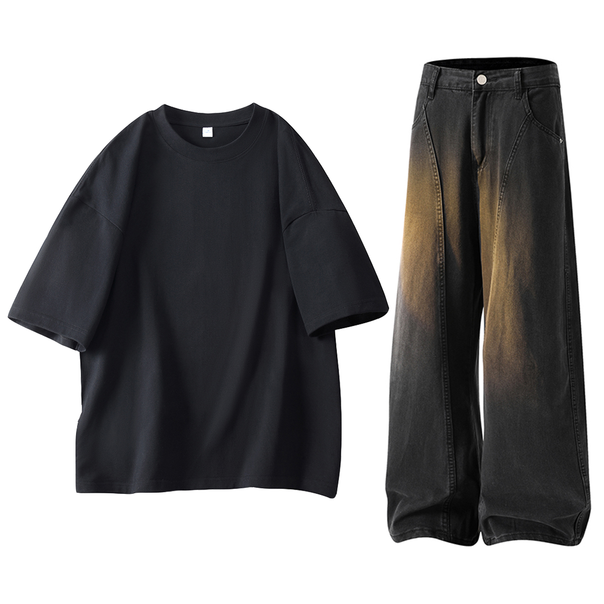 

Повседневный спортивный свитер Unisex с круглой горловиной Moderate X1617, черный short-sleeved shirt+черный jeans