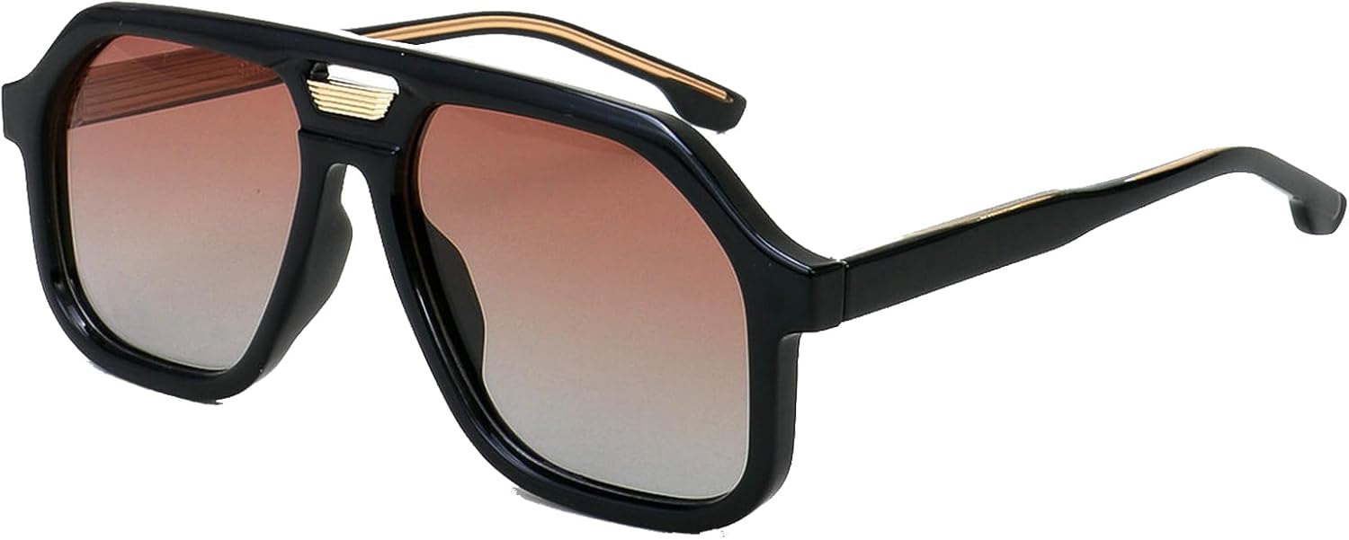 

Ретро-солнцезащитные очки-пилот большого размера для женщин и мужчин, поляризованные, модные винтажные, с двойной перемычкой, квадратной формы, защита от УФ-излучения mincl, C4