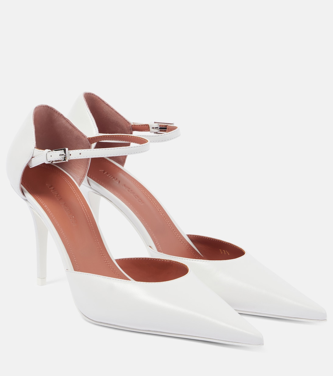 Кожаные туфли Barbara Mary Jane Amina Muaddi, White + Silver Buckle