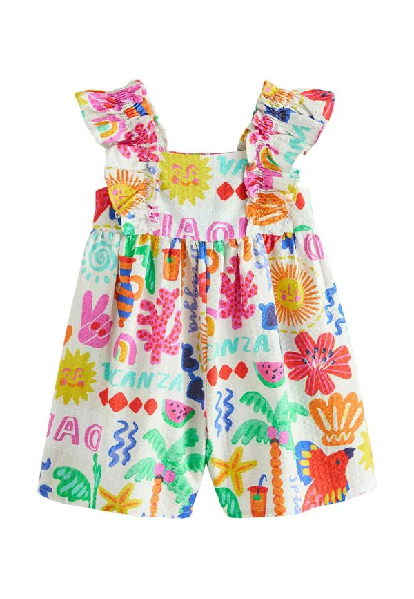 Комбинезон прямого кроя с рукавами-оборочками Next, Multi Summer Palm Print