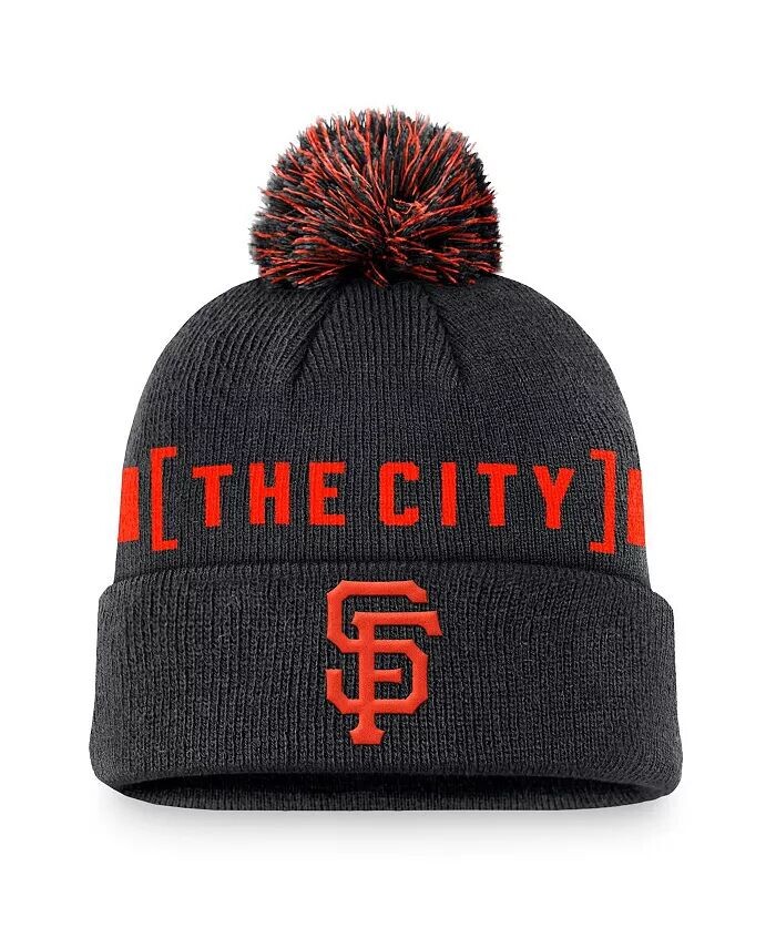 

Мужская черная вязаная шапка с манжетами и помпоном San Francisco Giants Hometown Nike, черный