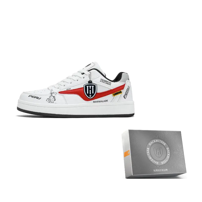 

HACKBUTEER Низкие скейтерские кроссовки унисекс в коробке бело-красные, цвет White Red