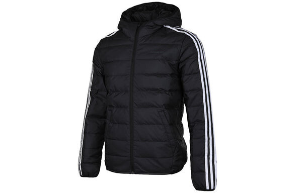 Пуховик adidas neo Windproof Stay Warm Casual hooded Zipper Down Jacket Black, черный — фото 3