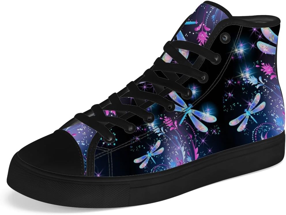 

Мужские и женские высокие кеды с канвой Dragonfly, шнуровка, повседневная обувь Chebing, пурпурный