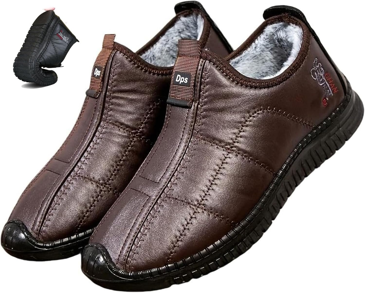 

Мужские зимние термо-кроссовки на скольжении, водонепроницаемые теплые кожаные ортопедические мягкие легкие ботинки для ходьбы по снегу Zplmide, Coffee