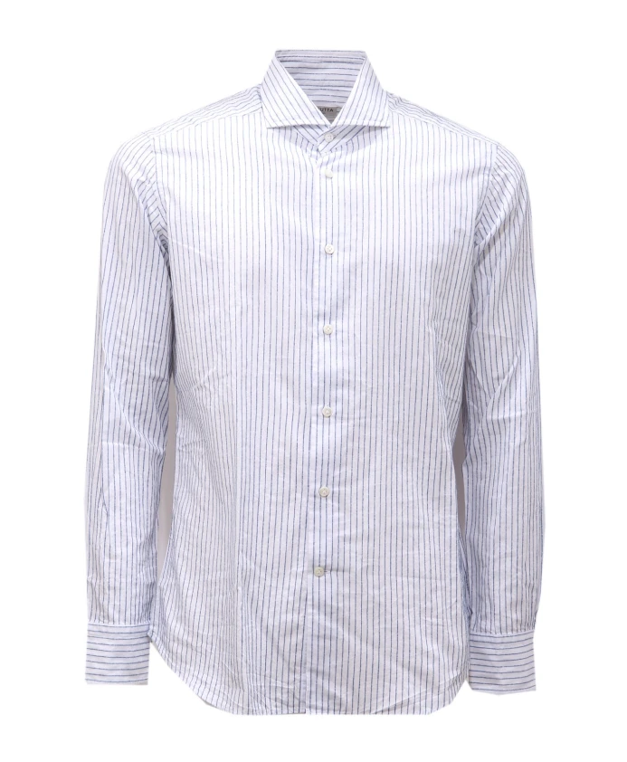 

Приталенная хлопковая рубашка белого/синего цвета Bagutta, мультиколор