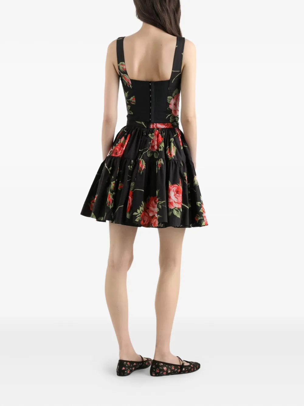 Ярусная мини-юбка с цветочным принтом Dolce & Gabbana, черный — фото 3