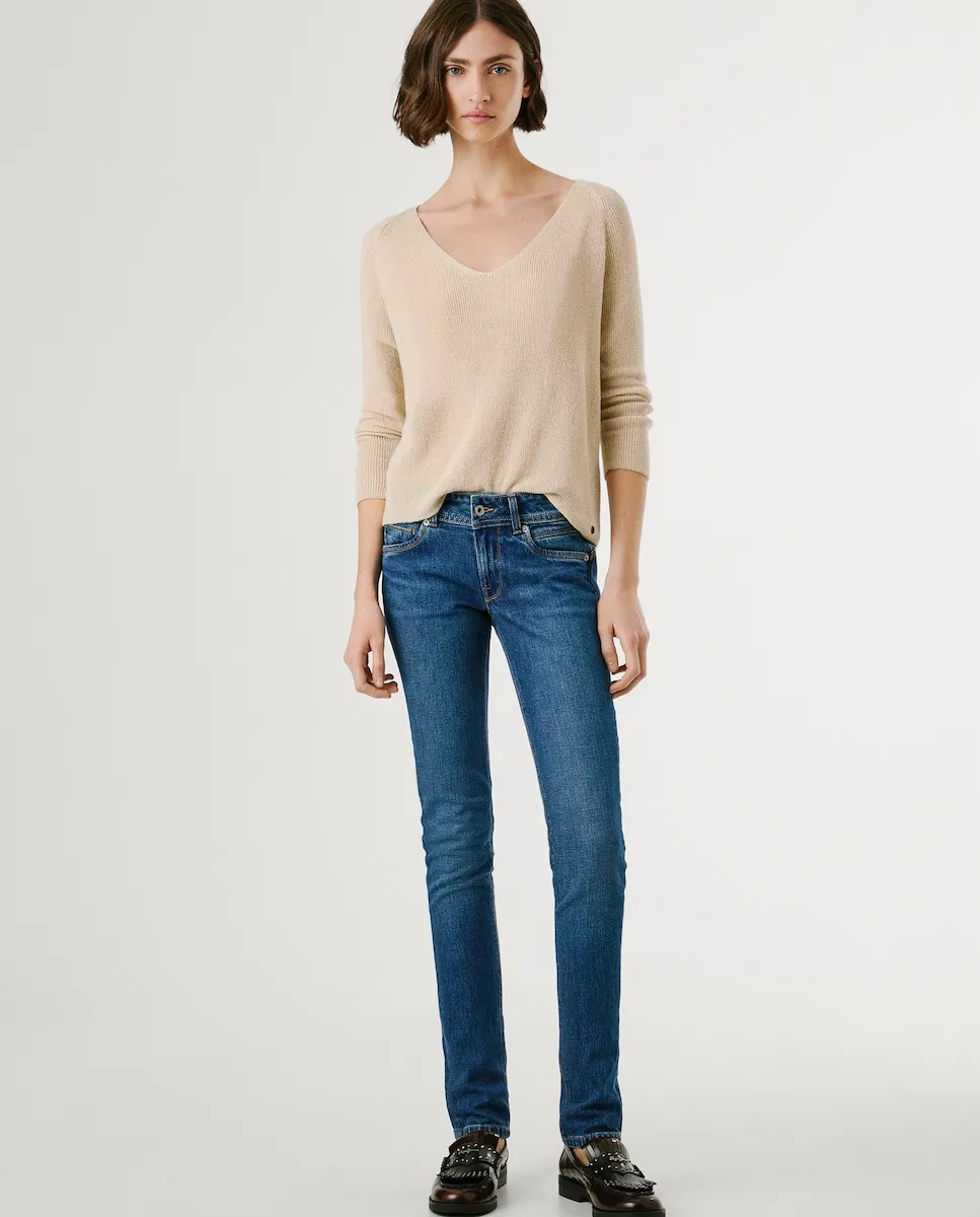 

Прямые женские джинсы с низкой посадкой из эластичной ткани Pepe Jeans, синий