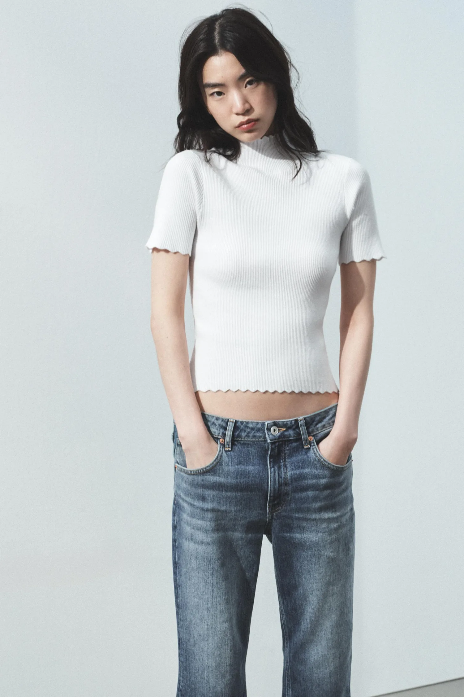 Вязаный топ в рубчик Zara, белый