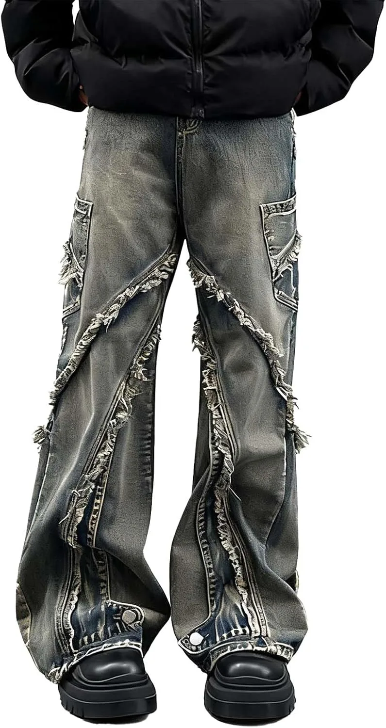 

Багги джинсы Y2K с бахромой и боковым карманом LUUTWAL