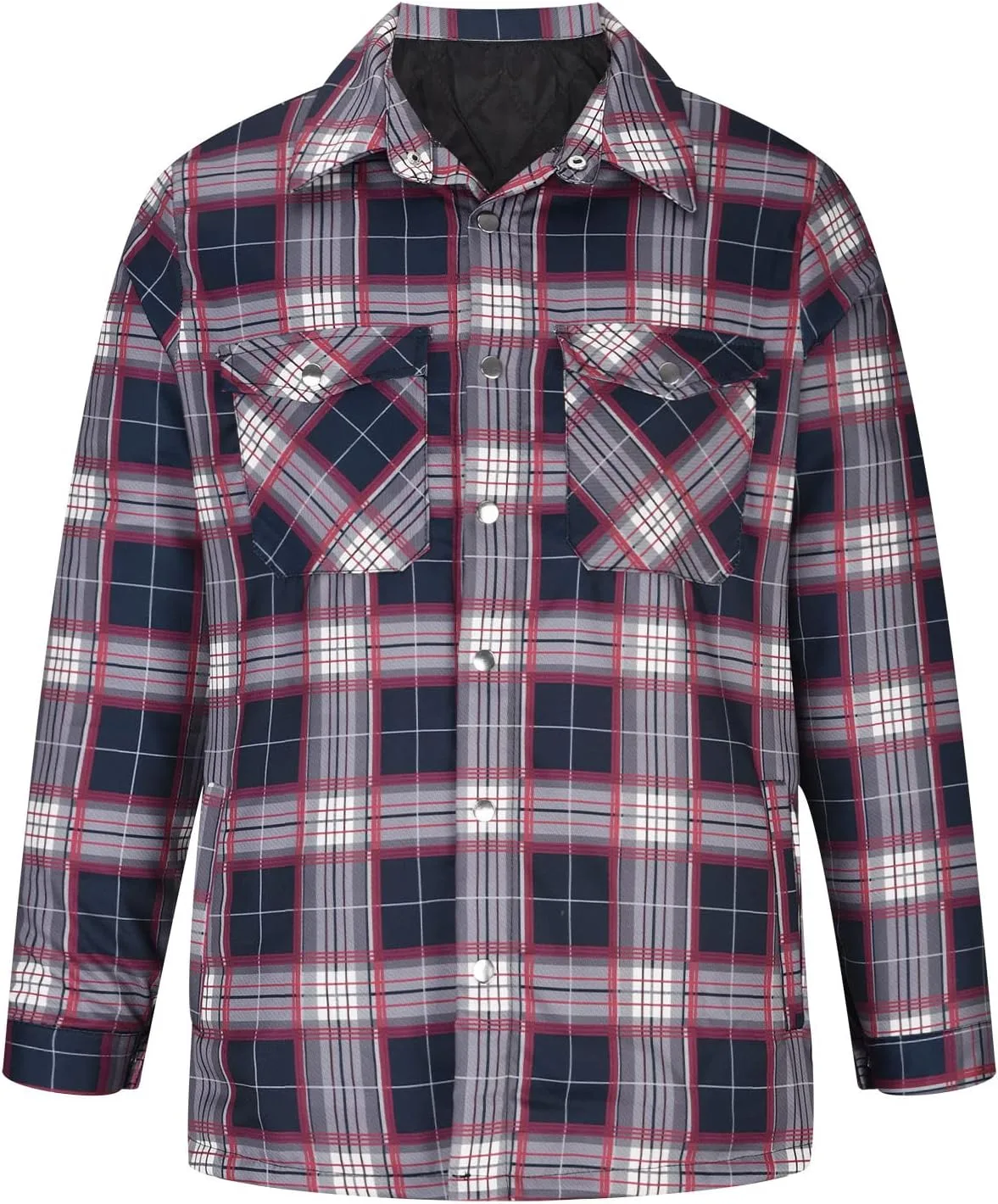 Мужская клетчатая фланелевая куртка Casual с длинным рукавом, утепленная пуховая куртка на пуговицах, мягкая зимняя верхняя одежда Generic, Wine — фото 3
