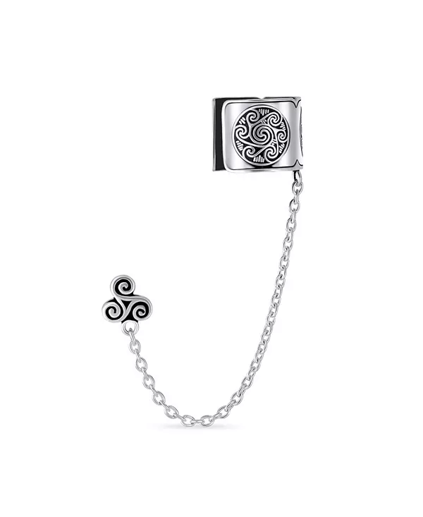 

Серьги-Гвоздики с цепочкой для прокола хряща в стиле кельтских викингов, с завитками солнца, 1 шт., окисленное серебро 925 пробы Bling Jewelry, silver