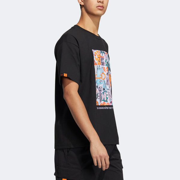 Футболка Men's adidas originals SS22 Cartoon Printing Sports Round Neck Pullover Short Sleeve Black T-Shirt, черный — фото 2
