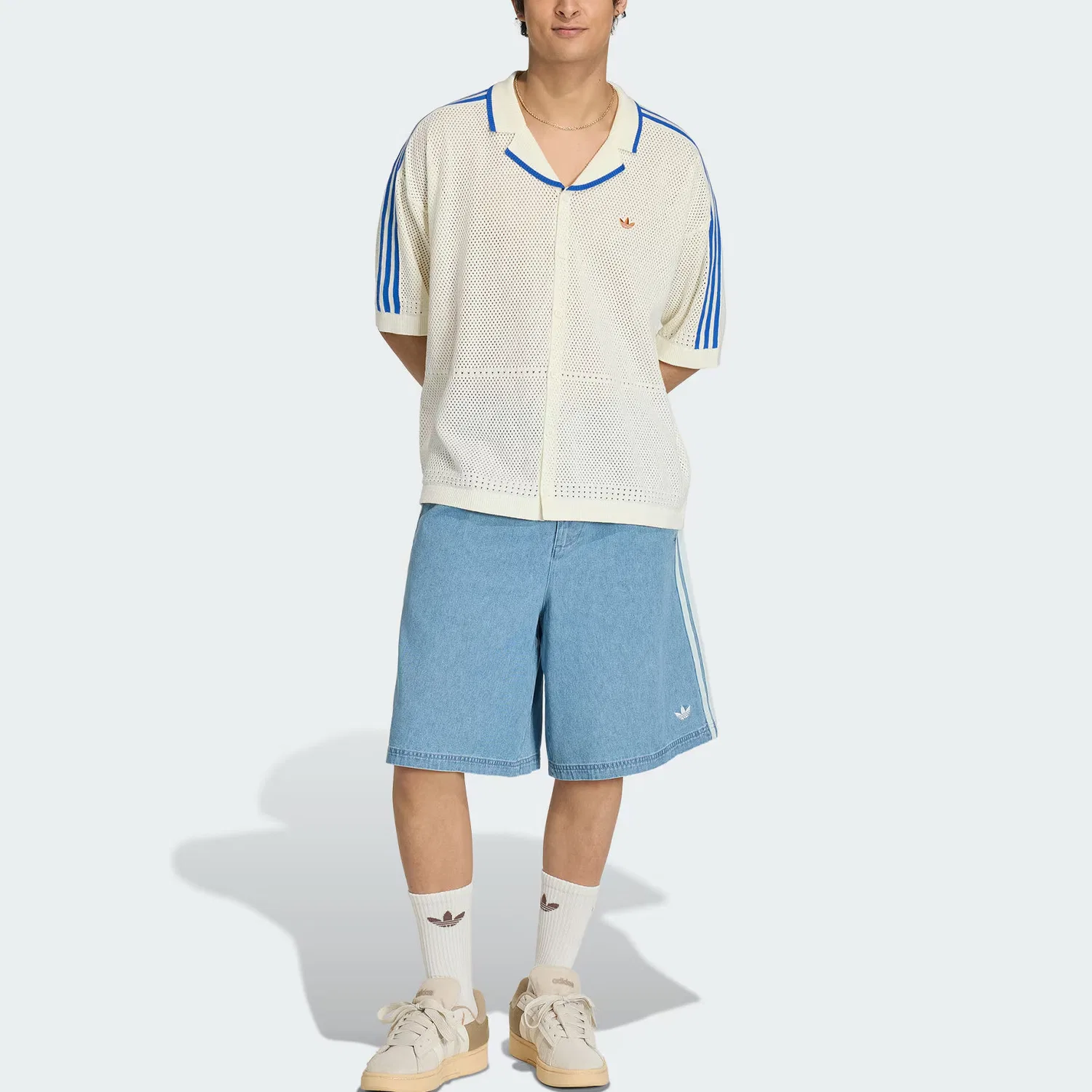 Трикотажная рубашка KNITTED RESORT мужская Adidas Originals, Jade White — фото 3